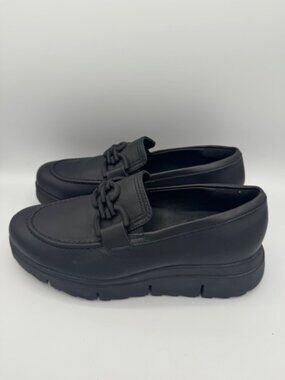 Clarks Women's Loriini Izzy Platform Black Leather Loafers Size 8